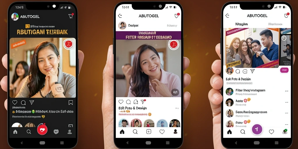 Tampilan antarmuka ABUTOGEL dengan beragam filter Instagram.